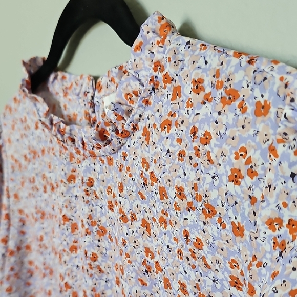 Cupcakes & Cashmere Lavender and Orange Ditzy Floral Long Sleeve Blouse Large - Picture 3 of 9